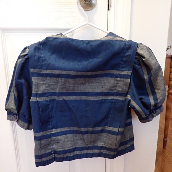 Cute striped puff sleeve 80s-does-50s blouse - Picture 2 of 8